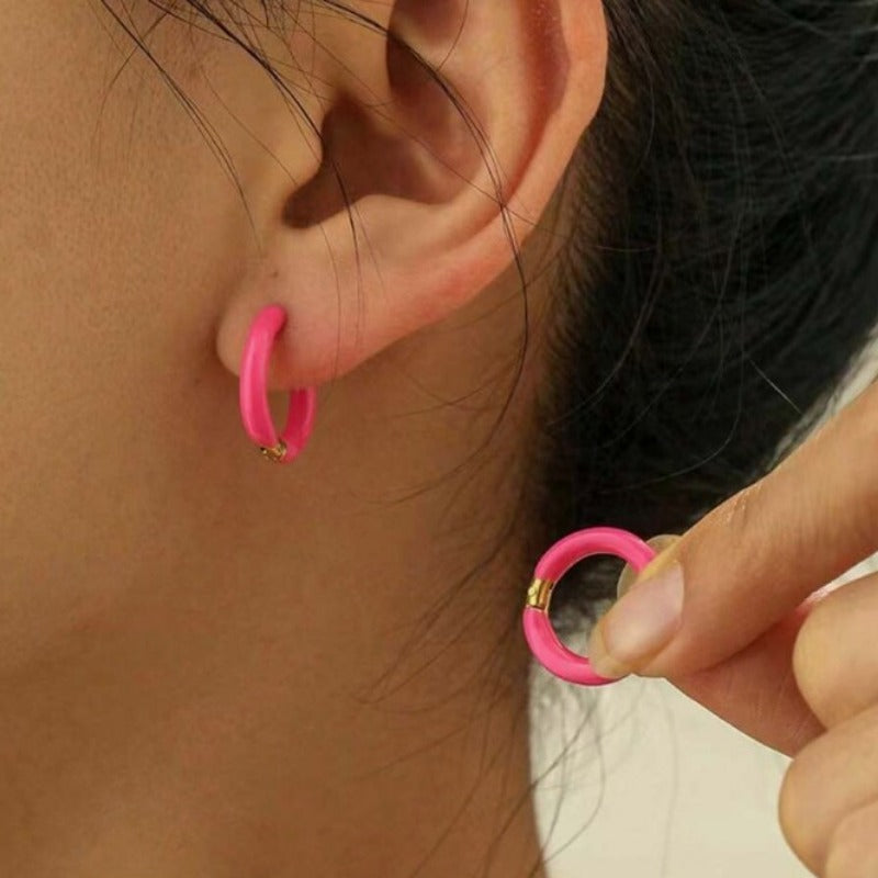 Wholesale Titanium Steel Enamel Colored Multi Color Drip Oil Premium Feeling Water Washable Non Fading Earrings